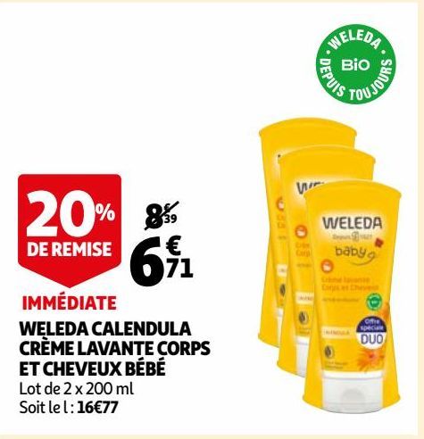 WELEDA CALENDULA CRÈME LAVANTE CORPS ET CHEVEUX BÉBÉ