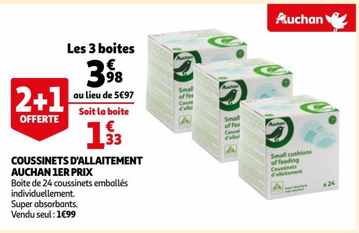 COUSSINETS D'ALLAITEMENT AUCHAN 1ER PRIX