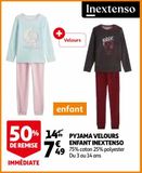 PYJAMA VELOURS ENFANT INEXTENSO offre à 7,49€ sur Auchan