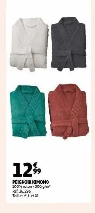 a  129⁹9  peignoir kimono 100% coton - 300 g/m²  ref. 367296  taille: m, l et xl 
