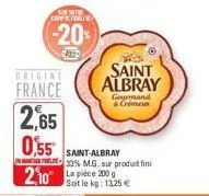 t  coff  -20%  france  2,65  0,55  saint albray  2.10 la pièce 200  gourmand & crimea  saint-albray 33% m.g. sur produit fini  soit le kg: 1325 € 