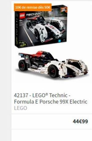 10€ de remise dès 50€ TECHNIC  42137-LEGO® Technic -  Formula E Porsche 99X Electric LEGO  44€99  