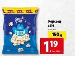 xl xxl xl  snack  day  popcorn  popcorn salé  w50142  150g  1.19 