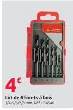 WALKER  4€  Lot de 6 forets à bois 3/4/5/6/7/8 mm. Ref. 634540 