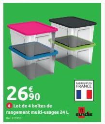 26%  4 Lot de 4 boîtes de  rangement multi-usages 24 L sundis  FABRIQUÉ EN FRANCE 