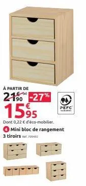 à partir de  21⁹0-27%  1595  dont 0,22 € d'éco-mobilier. mini bloc de rangement 3 tiroirs  pefc 