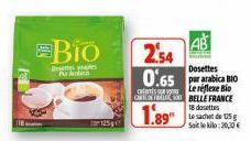 Bio  But he Pu  2.54 0.65  Dosettes  Le réflexe Bio ORAL CABELLE FRANCE  CHETÉS UN RE  18 dosettes  1.89  Le sachet de 15 g  Sait le kilo:20,10€ 