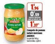 ANDROS POMME NATURE MORCE  1.96 0.59  CREDIES SVI CARL FRONT  1.37  Compote de pomme nature morceaux ANDROS  Le pot de Mog Soit leko: 2,05 € 