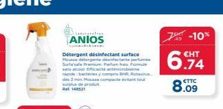 Laboratores  TANIOS  Détergent désinfectant surface Mousse detergente desinfectants partum Surfa'afe Premium Parfum frais Formule sans alcool Efficacité antimicrobien rapide: bactes y compris B, Rotav