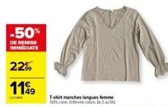 -50%  DE REMISE IMMEDIATE  22%  1199  Let  T-shirt manches longues femme  100% coton Dents colors. Du 