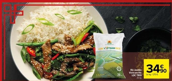 COM VIETNAM RICE  JASMINE  20  Riz Jasmin Vietnam Ric  LỌC TROI Le kg: 175 €  20 kg.  34% 