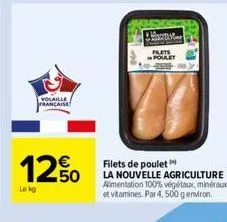 volaille francaise  1250  lekg  flets poulet  filets de poulet  la nouvelle agriculture alimentation 100% végétaux, minéraux et vitamines. par 4,500g environ. 