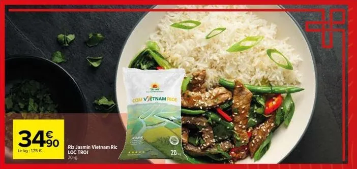 34%  le kg: 175 €  riz jasmin vietnam ric  loc troi  20 kg.  com vietnam rice  jasmine  *****  20 