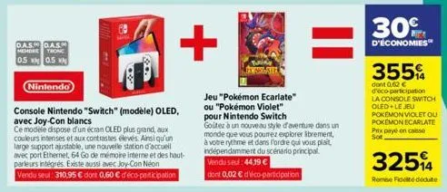 d.a.s. das medhore  tronc  05 x 0.5 x  nintendo  +  console nintendo "switch" (modèle) oled, avec joy-con blancs  ce modèle dispose d'un écran oled plus grand, aux couleurs intenses et aux contrastes 