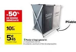 -50%  de remise immediate  10%  55  lege  dark light  panier à linge spécial tri 2 compartments de l  en polyes munum etre de polypropyle  pliable 