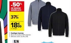 -50%  DE REMISE IMMEDIATE  37%9  18.99  Ledig  Cardigan homme Dessus et doublure 100% pol Disco Du Mau 