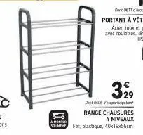 à monter  329  dent 006 porticipation  range chausures 4 niveaux fer, plastique, 40x19x56cm 