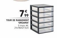799  TOUR DE RANGEMENT  'ORGAMIX' 5 tiroirs A6. 21x18x27.5cm 
