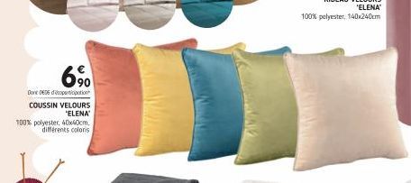 90  Dont DE06 deopartition  COUSSIN VELOURS 'ELENA'  100% polyester, 40x40cm, différents colors  