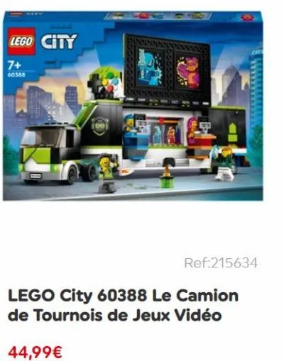 lego city  7+  60388  g  ref:215634  lego city 60388 le camion de tournois de jeux vidéo  44,99€ 