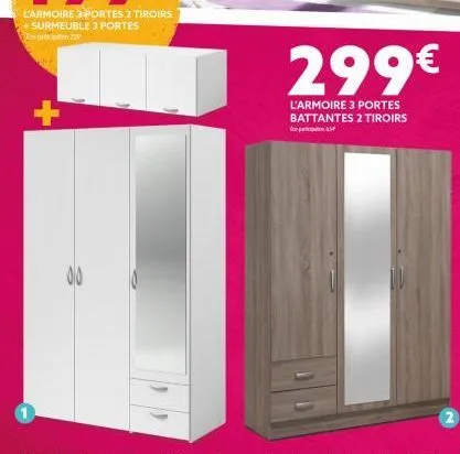 010  299€  l'armoire 3 portes battantes 2 tiroirs do-partorpuntions & 