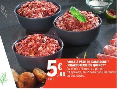 S  LE KG  FARCE À PÂTÉ DE CAMPAGNE™ "CHARCUTERIE DU QUERCY" Au choix: Nature, au piment d'Espelette, au Pineau des Charentes ,80% ou aux cèpes. 