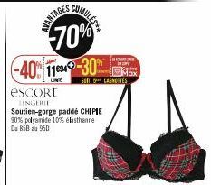 INTAGES CUMULOY 70%  (-40% 11-30  LINE SOT CARNOTTES  ESCORT  LINGERIE Soutien-gorge paddé CHIPIE 90% polyamide 10% élasthanne Du 858 au 950  Max 