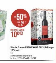 -50%  2  SOIT PAR 2 L'UNITÉ  10€43 