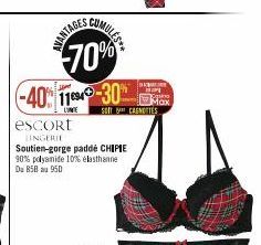 INTAGES CUMULOY 70%  (-40% 11-30  LINE SOT CARNOTTES  ESCORT  LINGERIE Soutien-gorge paddé CHIPIE 90% polyamide 10% élasthanne Du 858 au 950  Max 