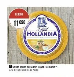 le kilo  11€90  royal hollandia  amr  e gouda jeune au cumin royal hollandia 31% mg lait pasteurisé de vache  on 201 