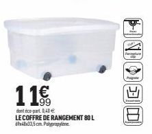 11€  dont éco-part. 0,40 €  LE COFFRE DE RANGEMENT 80 L 648x33,5 cm. Polypropylène  HODO 