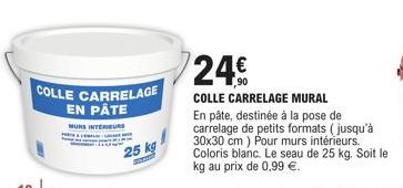 COLLE CARRELAGE EN PÂTE  MURS INTERIEURS  25 kg 