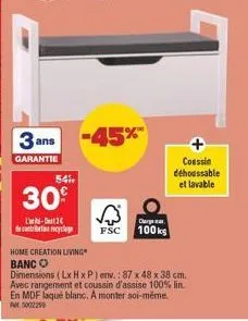 3 ans  garantie  54,  30€  l-d3 de contre cyclage  -45%  fsc  charge 100 ks  coussin déhoassable et lavable 