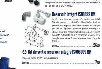 Réservoir intégré IS08099 RM  Le réservoir incorporé venant s'encastrer sur le WC RM 69 permet de simplifier l'installation tout en prenant peu de place. Livré sans fixation. Ne s'adapte pas aux WC éq
