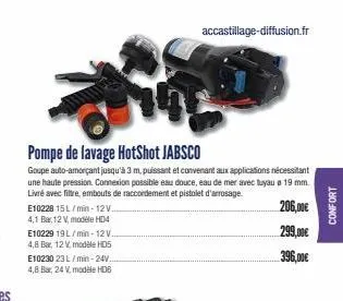 pompe de lavage hotshot jabsco  goupe auto-amorçant jusqu'à 3 m, puissant et convenant aux applications nécessitant une haute pression. connexion possible eau douce, eau de mer avec tuyau a 19 mm. liv