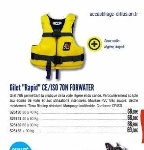 gilet "rapid" ce/iso 7on forwater  gilet 70n permettant la pratique de la voile légère et du cande. particulièrement adapté aux écoles de voile et aux utilisations intensives. mousse pvc très souple. 