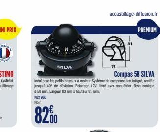 SILVA  400  Compas 58 SILVA  idéal pour les petits bateaux à moteur. Système de compensation intégré, rectifie jusqu'à 40° de déviation. Eclairage 12V. Livré avec son étrier. Rose conique 58 mm. Large