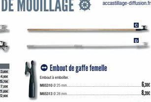 Embout de gaffe femelle  Embout à emboiler  M65310 0 25 mm.  M65313 0 28 mm.  D  6,30€  8,20€ 