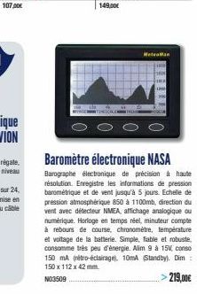 Meta  fina FIRIN IRE  Suo  200  Baromètre électronique NASA  Barographe électronique de précision à haute résolution. Enregistre les informations de pression barométrique et de vent jusqu'à 5 jours. E