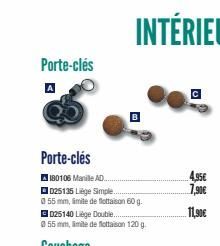 Porte-clés  Porte-clés  180106 Manille AD...  D25135 Liège Simple.  @55 mm, mite de flottaison 60 g.  4,95€ 7,90€  11,90€ 