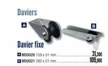 Daviers  Davier fixe  M30020 159 x 51 mm. M30021 280 x 51 mm..  B  31,30€ 109,90€  