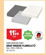 1199  HOME CREATION LIVING  DRAP HOUSSE FLANELLE Env. 140 x 190 cm. at 5007743  100% COTON  ARQUE ES  HELEMAGE 