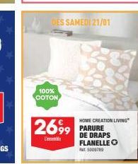 100% COTON  2699  DES SAMEDI 21/01  HOME CREATION LIVING" PARURE DE DRAPS FLANELLE O  Rt.5009789 