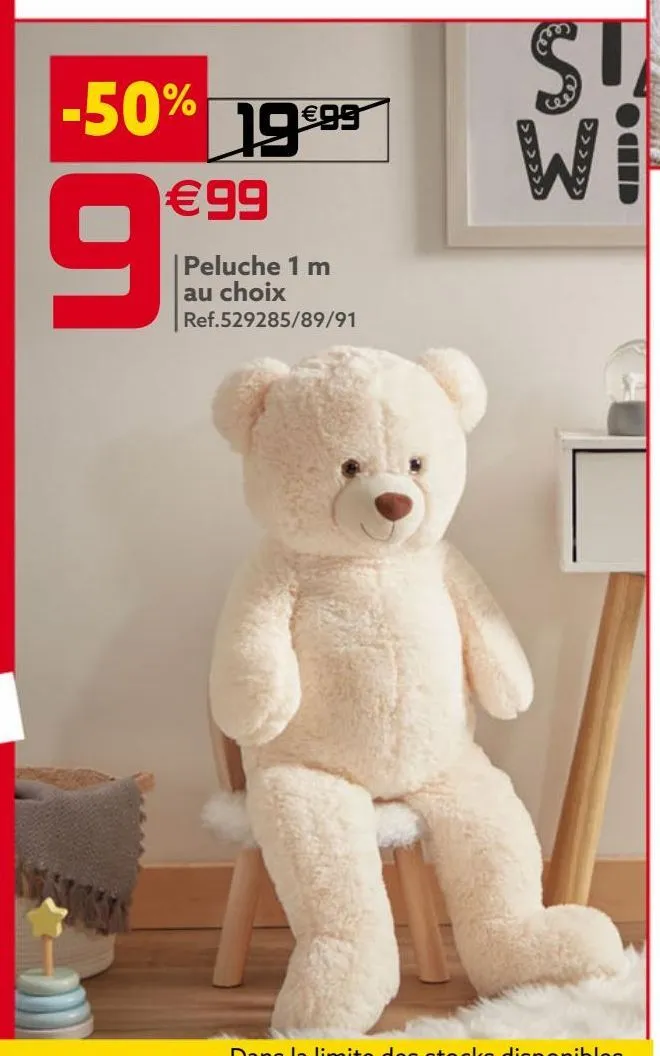 Auchan : ours en peluche 1 mètre à 9,99 €