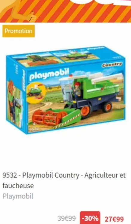 promotion  9532  playmobil  country  9532 - playmobil country - agriculteur et  faucheuse  playmobil  39€99 -30% 27€99  