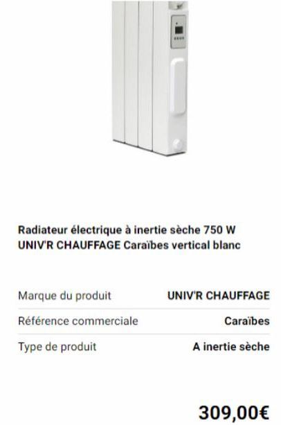 Radiateur électrique inertie sèche 2000W UNIV'R CHAUFFAGE Caraïbes confort  blanc