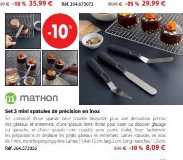 -10  set 3 mini spatules de précision en inox  set composé d'une spatule lame coudée biseautée pour une décoration précise des gâteaux et entremets, d'une spatule lame droite pour lisser ou déposer gl