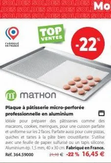 fabrique en france  top  ventes  mmаthоn  plaque à pâtisserie micro-perforée professionnelle en aluminium  idéale pour préparer des pâtisseries comme des macarons, cookies, meringues, pour une cuisson