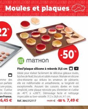 m MATHON  Flexi'plaque silicone à rebords 31,5 cm  Idéale pour réaliser facilement de délicieux gâteaux roulés, bûches de Noël, biscuits et sablés maison. Réalisée en silicone ultra-résistante qui séd