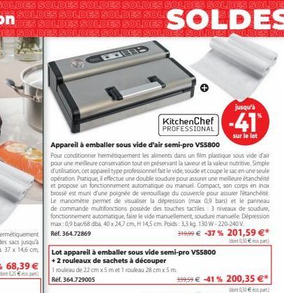 Appareil à emballer sous vide d'air semi-pro VS5800  Pour conditionner hermétiquement les aliments dans un film plastique sous vide d'air pour une meilleure conservation tout en préservant la saveur e